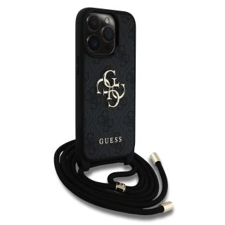 Guess PU 4G Metal Logo Crossbody Strap Case for iPhone 15 Pro Max / Black (GUHCP15XP4GMGCRK)