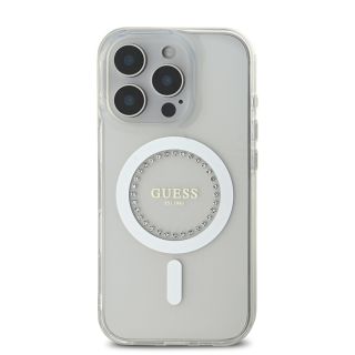Guess IML Rhinestones Ring MagSafe Case for iPhone 16 Pro / White (GUHMP16LPFTDTEH)