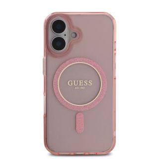 Guess IML Glitter Ring MagSafe Case for iPhone 16 / Pink (GUHMP16SHFGEREP)