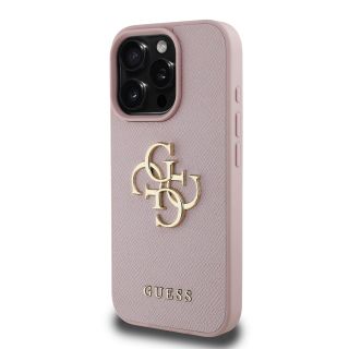 Guess PU Grained 4G Metal Logo Case for iPhone 15 Pro / Pink (GUHCP15LPGT4MBP)