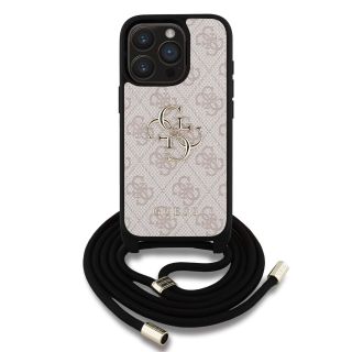 Guess PU 4G Metal Logo Crossbody Strap Case for iPhone 15 Pro Max / Pink (GUHCP15XP4GMGCRP)
