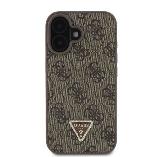 Guess PU 4G Strass Triangle Metal Logo Case + Crossbody Strap for iPhone 16 / Brown (GUHCP16SP4TDSCPW)