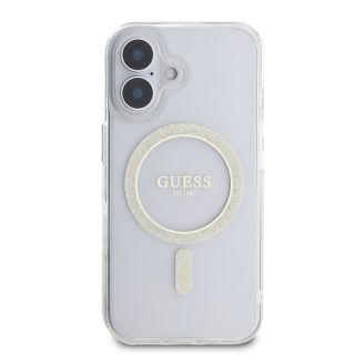 Guess IML Glitter Ring MagSafe Case for iPhone 16 Plus / Transparent (GUHMP16MHFGERET)