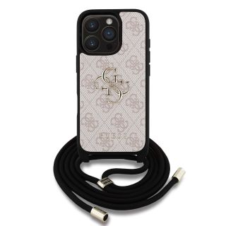 Guess PU 4G Metal Logo Crossbody Strap Case for iPhone 16 Pro / Pink (GUHCP16LP4GMGCRP)