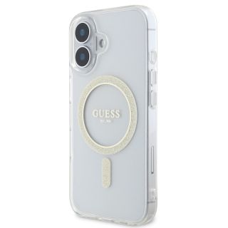Guess IML Glitter Ring MagSafe Case for iPhone 16 Plus / Transparent (GUHMP16MHFGERET)
