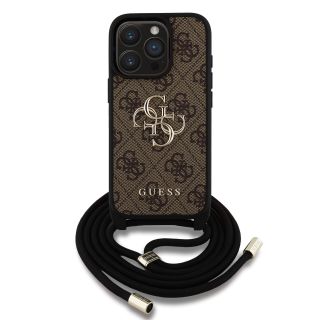 Guess PU 4G Metal Logo Crossbody Strap Case for iPhone 15 Pro Max / Brown (GUHCP15XP4GMGCRW)