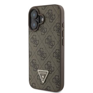 Guess PU 4G Strass Triangle Metal Logo Case + Crossbody Strap for iPhone 16 / Brown (GUHCP16SP4TDSCPW)
