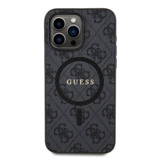 Guess PU Leather 4G Colored Ring MagSafe Case for iPhone 15 Pro / Black (GUHMP15LG4GFRK)