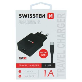 Swissten Travel Charger Smart IC USB 1A + Data Cable USB / Micro USB 1.2m (22062000)