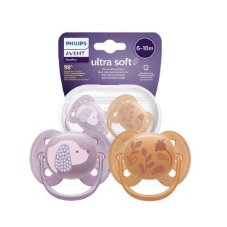 Philips Avent Ultra soft DECO Baby Pacifier 6-18m 2pcs Orange/Violet (SCF091/18)