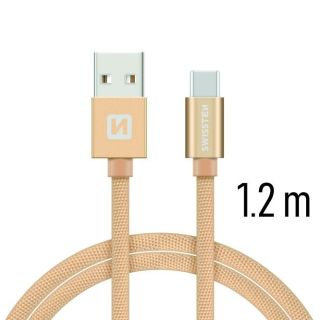 Swissten Textile Universal Quick Charge 3.1 USB-C Data and Charging Cable 1.2m (SW-QU-TYPC-3.1-1.2M-GO)
