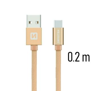 Swissten Textile Universal Quick Charge 3.1 USB-C Data and Charging Cable 20 cm (SW-QU-TYPC-3.1-0.2M-GO)
