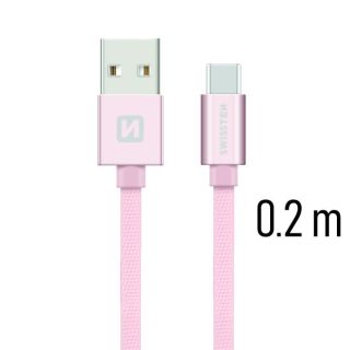 Swissten Textile Universal Quick Charge 3.1 USB-C Data and Charging Cable 20 cm (SW-QU-TYPC-3.1-0.2M-RG)