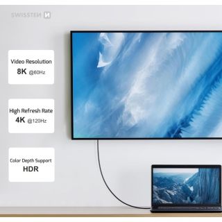 Swissten TB3 & TB4 / USB 4.0 / 8K@60Hz / 40 Gb/s / 240W USB-C Data and Video Cable 0.5m (72501203)