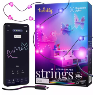 Twinkly Candies Hearts Smart LED Lamp String 12m USB-C (TWKH200RGB-G)