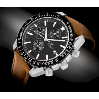 Giewont Chronograph Sapphire Men’s Watch Brown Black Leather 44mm (GW8720-A1)