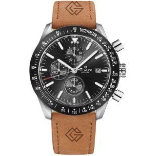 Giewont Chronograph Sapphire Men’s Watch Brown Black Leather 44mm (GW8720-A1)
