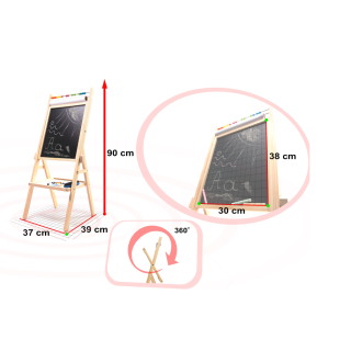 RoGer Double-sided magnetic wooden board + educational accessories 38x38x90cm (RO-6489)