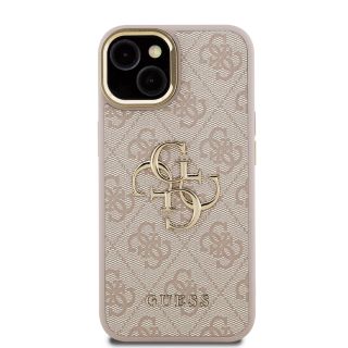 Guess PU 4G Metal Logo Stand Camera Frame Case for iPhone 15 / Pink (GUHCP15SPCS4GP4P)