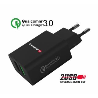 Swissten Premium Travel Charger 2x USB / QC3.0 23W (SW-T-23W-QC30-BK)