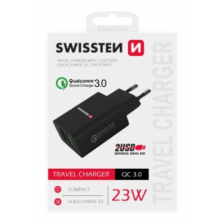Swissten Premium Travel Charger 2x USB / QC3.0 23W (SW-T-23W-QC30-BK)