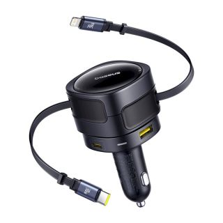 Baseus Enjoyment Max Car Charger with USB-C + Lightning Cables and USB-A + USB-C Ports 90W / black (C00035507121-02)