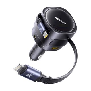 Baseus Enjoyment Max Car Charger with USB-C + Lightning Cables and USB-A + USB-C Ports 90W / black (C00035507121-02)