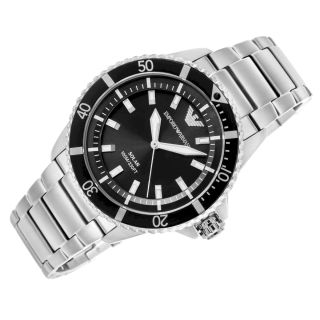 Emporio Armani Solar Diver Style Watch AR11787 Silver Black 42mm (AR11787)
