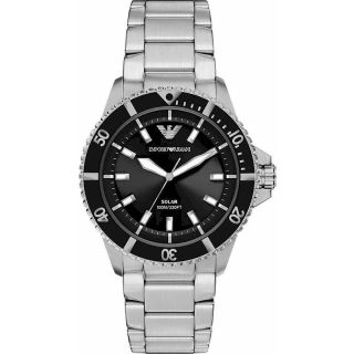 Emporio Armani Solar Diver Style Watch AR11787 Silver Black 42mm (AR11787)