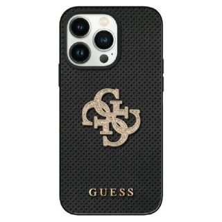 Guess Leather Perforated 4G Glitter Logo Back Case for Apple iPhone 15 (GUHCP15SPSP4LGK)