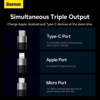 Baseus StarSpeed 3in1 Fast Charging Cable USB-A - USB-C/Lightning/MicroUSB 3.5A 1.2m / Black (CAXS000001)