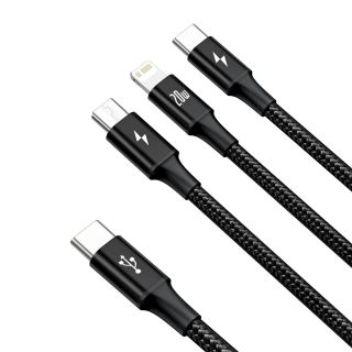 Baseus Rapid Series 3in1 Fast Charging Cable USB-C - USB-C/Lightning/MicroUSB 20W 1.5m / black (57983131479)