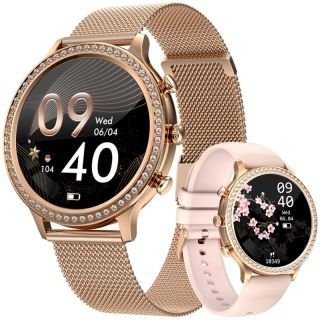 VELTORI VT310-1 Smartwatch with Gold Bracelet + Pink Silicone Strap / gold/pink (VT310-1)