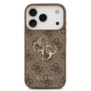 Guess PU Leather 4G Metal Logo Gold Frame Case for iPhone 17 Pro Max / Brown (GUHCP17X4GMGCBR)