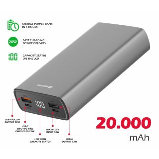 Swissten Aluminium Power Power Bank 2xUSB / USB-C / Micro USB / 20W / 20000 mAh (22013916)