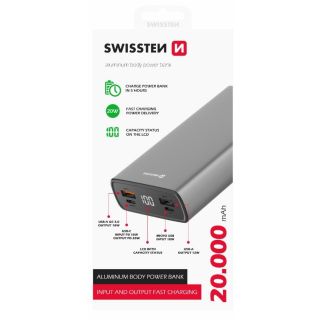 Swissten Aluminium Power Power Bank 2xUSB / USB-C / Micro USB / 20W / 20000 mAh (22013916)