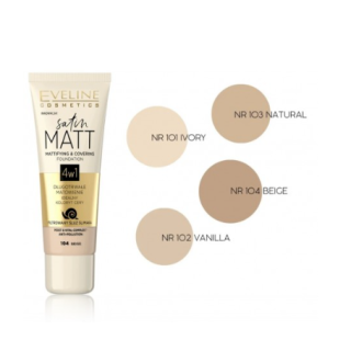 Eveline Satin Matt Foundation 4in1 101 Ivory Makeup Base 30 ml (5901761997613)