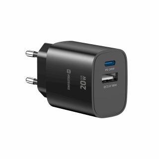 Swissten Edge GaN Travel Charger GaN USB-C PD 20W + USB-A 18W QC (22071712)