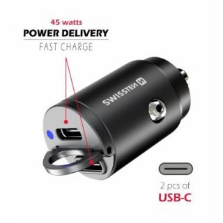 Swissten Nano PD Universal Car Charger 2x USB-C 45W (20111900)