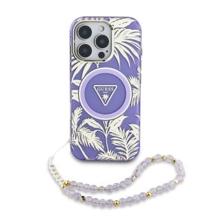 Guess IML Palm Trees Triangle Logo Pearl Strap MagSafe Case for Apple iPhone 16 Pro (GUHMP16LHPCTPLSU)