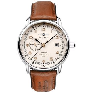 Zeppelin Méditerranée 9668-5 Automatic Men’s Watch 40mm Beige Dial Brown Leather Strap (9668-5)