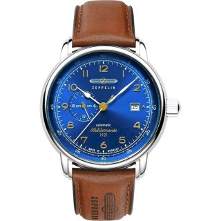 Zeppelin Méditerranée 100 Years 9668-3 Automatic Men’s Watch 40mm Blue Dial Brown Leather Strap (9668-3)