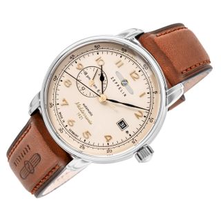 Zeppelin Méditerranée 9668-5 Automatic Men’s Watch 40mm Beige Dial Brown Leather Strap (9668-5)