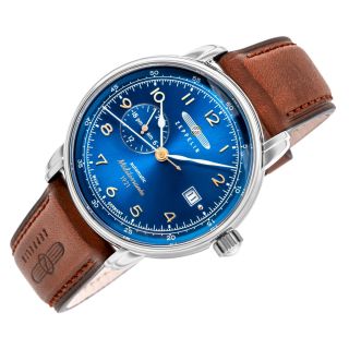 Zeppelin Méditerranée 100 Years 9668-3 Automatic Men’s Watch 40mm Blue Dial Brown Leather Strap (9668-3)