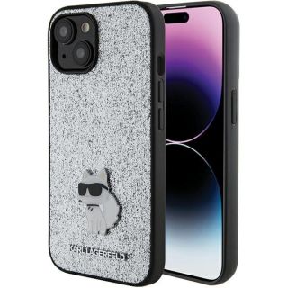 Karl Lagerfeld Fixed Glitter Choupette Logo Metal Pin Back Case for Apple iPhone 15 (KLHCP15SGCNPSG)