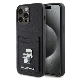 Karl Lagerfeld Saffiano Cardslot KC Metal Pin Back Case for Apple iPhone 15 Pro Max (KLHCP15XSAPKCNPK)