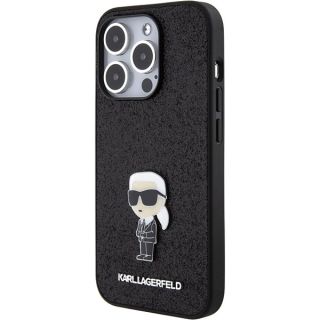 Karl Lagerfeld Fixed Glitter Ikonik Logo Metal Pin Back Case for Apple iPhone 15 Pro Max (KLHCP15XGKNPSK)