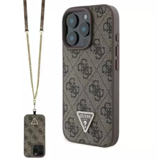 Guess Leather Metal Logo Strass Crossbody Case for Apple iPhone 16 Pro Max (GUHCP16XP4TDSCPW)