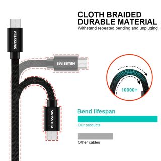 Swissten Textile Quick Charge Universal Micro USB Data and Charging Cable 0.2m (SW-QU-MICR-USB-0.2-BL)