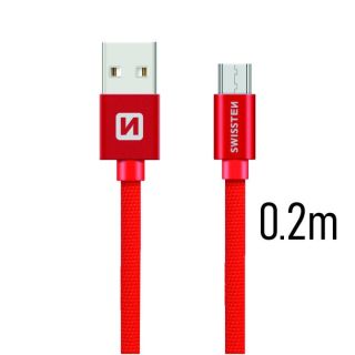 Swissten Textile Quick Charge Universal Micro USB Data and Charging Cable 0.2m (SW-QU-MICR-USB-0.2-R)